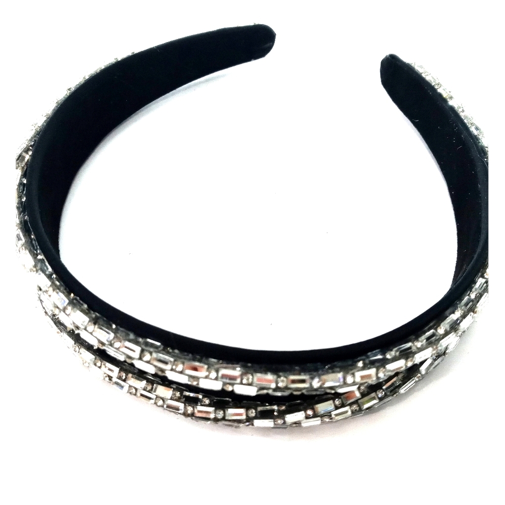 Black rhinestone satin headband elegant